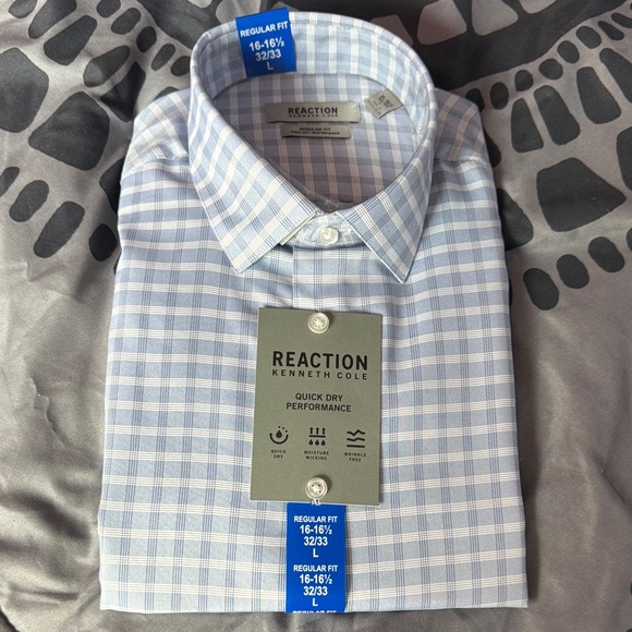 NWT Kenneth Cole Reaction Men's Light Blue Plaid Dress Shirt - Picture 1 of 3